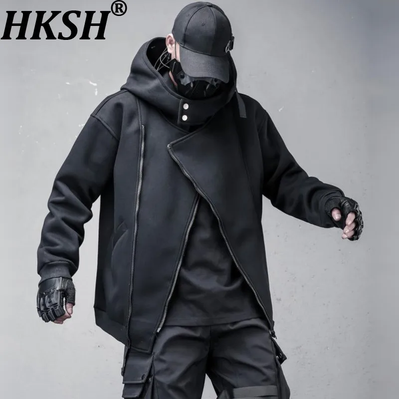 

HKSH Autumn New Man Dark Style Functional Loose Sweatshirt Trendy High Street Diagonal Zipper Design Hip Hop Hooded Coat HK13298