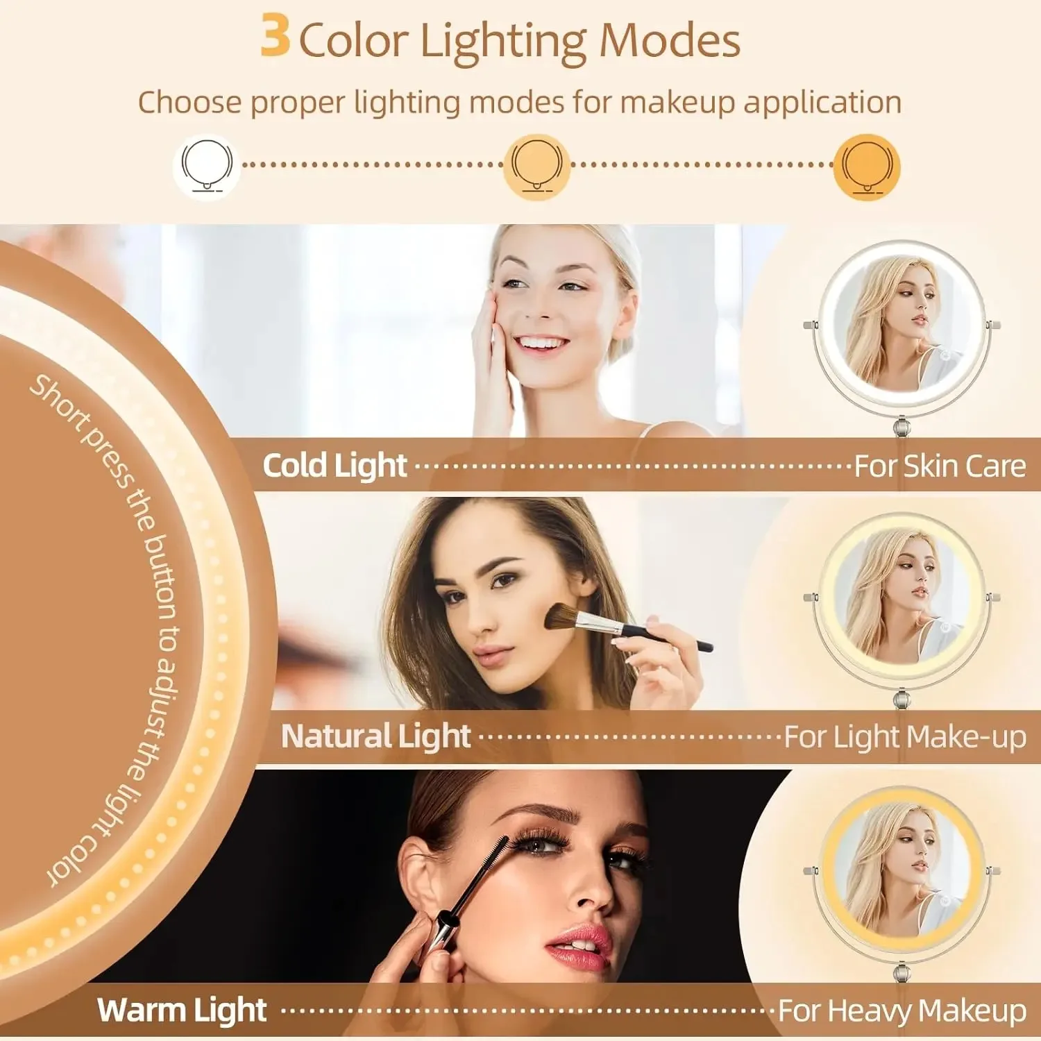 10x vergrotende 9-inch make-upspiegel met licht Dubbelzijdig in hoogte verstelbaar Grote verlichte make-upspiegel LED make-upspiegel