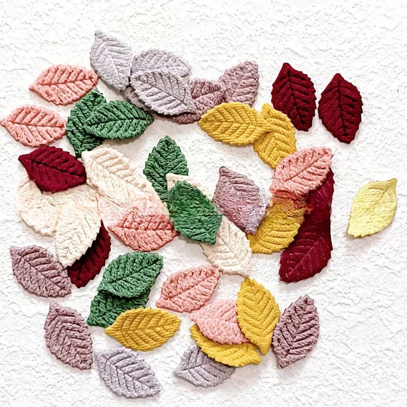 Hot Sale 50Pcs Woolen Leaf Padded Flower Appliques for Children\'s Crafts Headwear Accessories DIY Hair Clip Decoration Wholesale