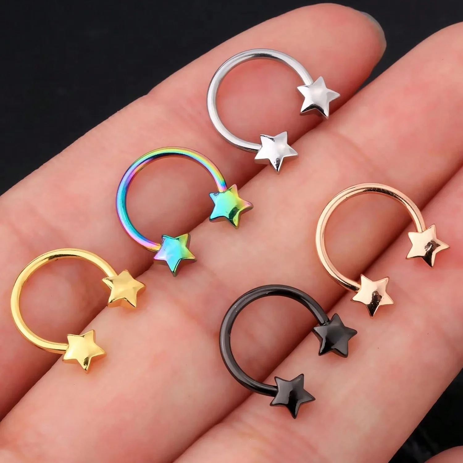 1pcs 16G Colorful Stainless Steel Septum Piercing Jewelry Star Heart Design Nose Rings for Women and Men Septum Ring 10mm