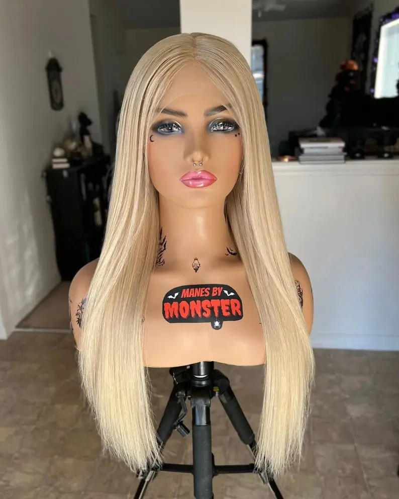 متنوعة الطبيعية مستقيم الاصطناعية الدانتيل الباروكات مرونة طويلة طول أشقر فاتح المرأة شعر مستعار امرأة سمراء الألياف غلويليس الباروكات #2