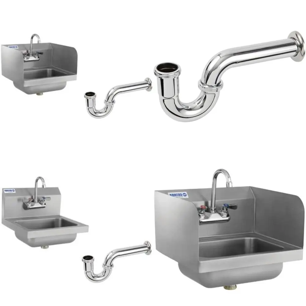 

Commercial Stainless Steel Hand Sink with Gooseneck Faucet, 14 Wide x 10 Deep x 5 High, Side Splashes, NSF Certified, P-Trap Inc