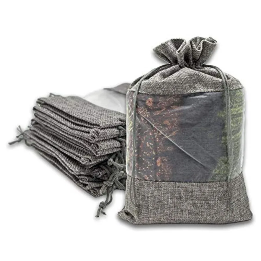 

48-Pack X- Linen Burlap and Organza Gift Bags w. Drawstrings 7.5x11.5 in - Party Favors Presents Samples and Treats Mesh Pouch