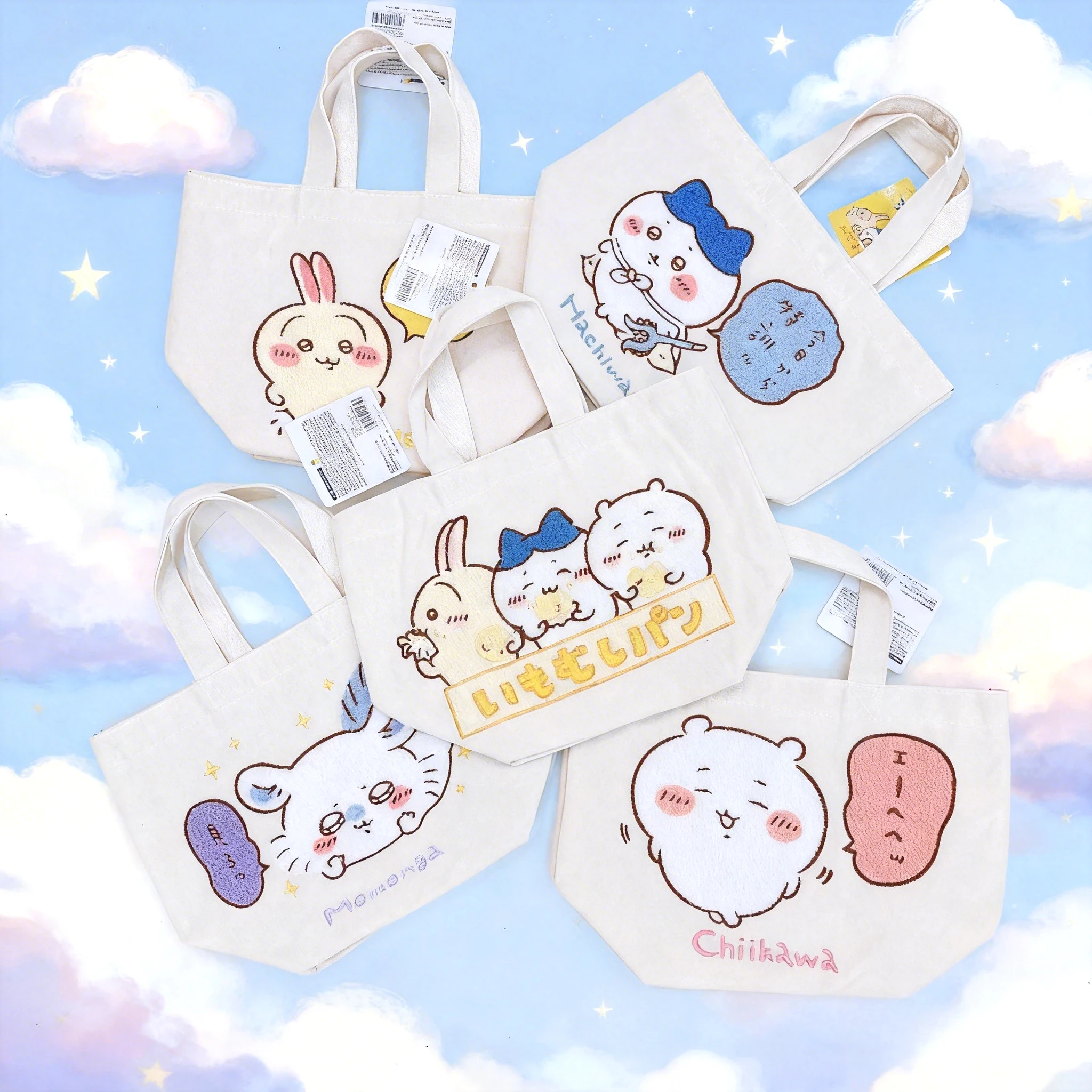 

Chiikawa Cute Embroidered Canvas Bag Large Capacity Practical Soft and Fluffy Ideal As A Gift in Stock Usagi Hachiwera Chii Momo