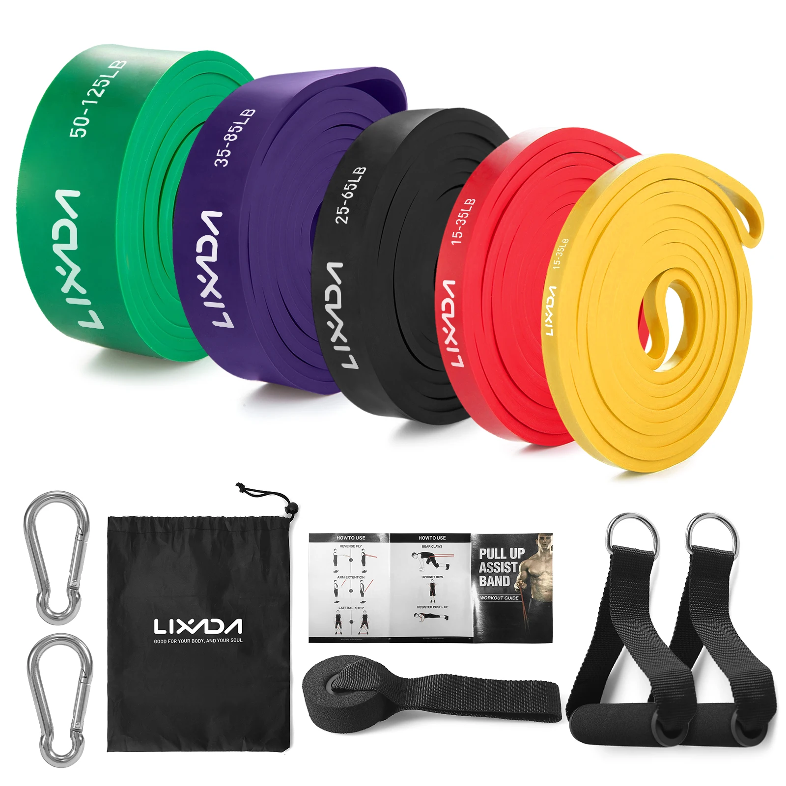 Lixada 5 Packs Pull Up Assist Bands Set Resistance Loop Bands Powerlifting Workout Exercise Stretch Bands and Carry Bag