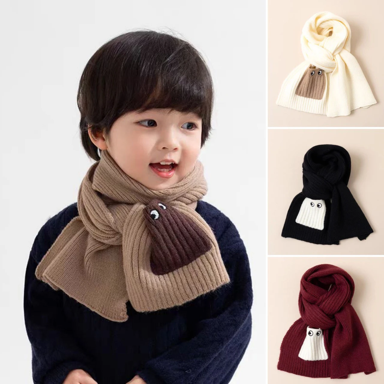 Cute Cartoon Baby Knitted Scarf Autumn Winter Boy Girl Thicken Warm Neck Covers Outdoor Windproof Kids Neckerchief Funny Scarves
