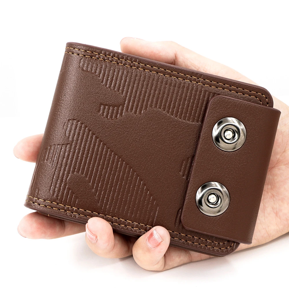 PU Leather Wallet Men's Short Coin Purse Simple Double Row Magnetic Money Clip Large Capacity Wallet Trendy Fashion Casual
