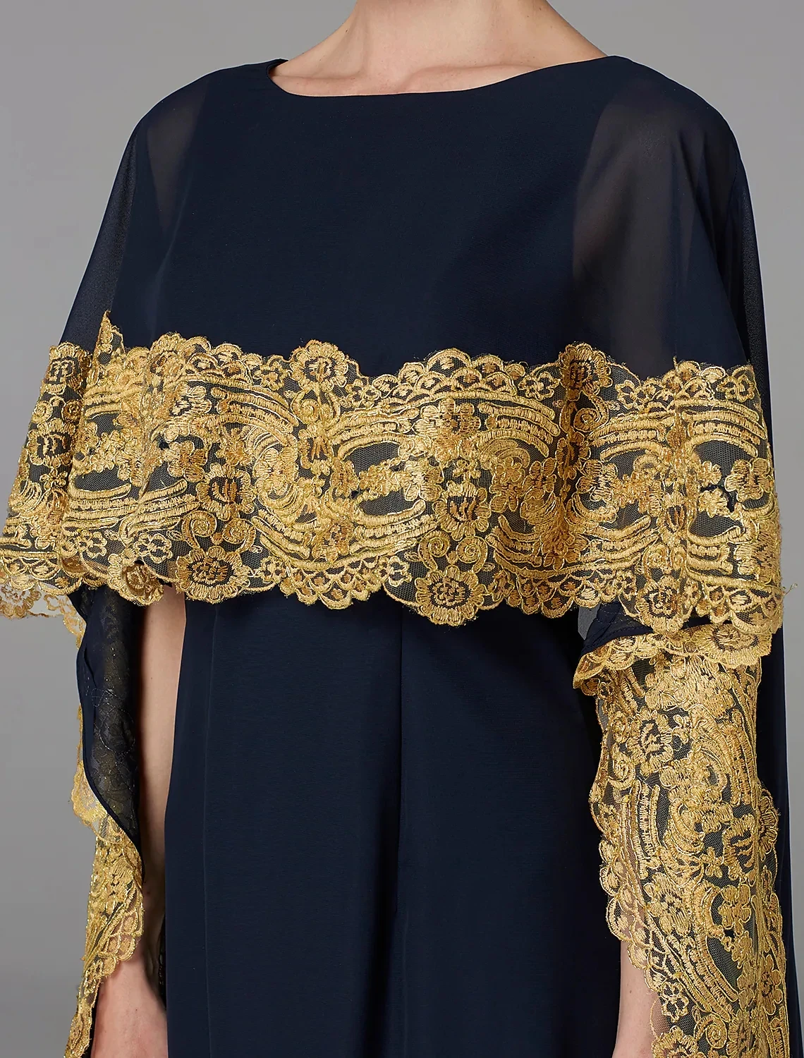 Robe De soirée musulmane bleu marine foncé, élégante, col Bateau, dentelle dorée, Appliques en mousseline, robes De bal formelles arabes, 2022