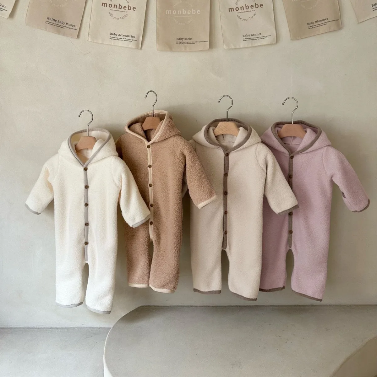 

2025 Winter New Baby Fleece Hooded Romper Solid Infant Boy Thick Warm Jumpsuit Newborn Clothes Toddler Girl Romper 0-24M