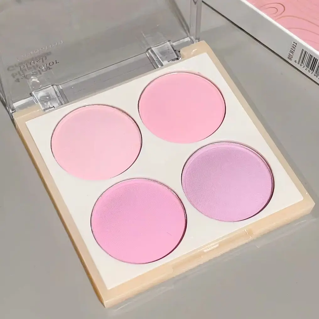 4-color matte blush, peach pink, coral blush powder, Korean low saturation soft fog blush, can lighten, create three-dimensional