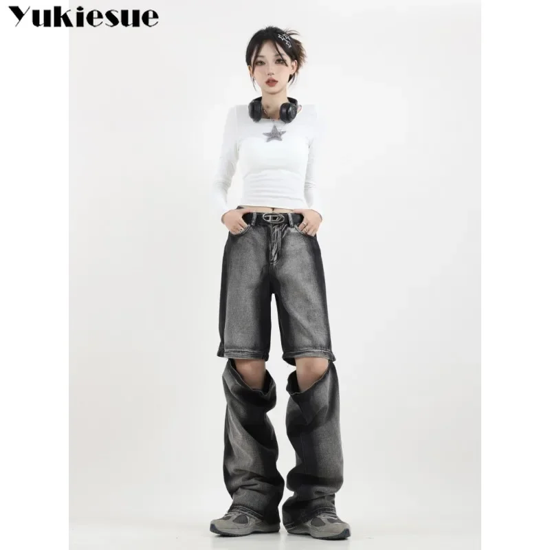 Pantalon à jambes droites pour filles, Design rétro américain, pantalon à jambes larges, nouveau printemps été, jean détachable pour femmes, beauté