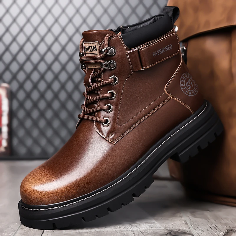 Top Quality Designer Vintage Leather For Men Boots Business Fashion Genuine Leather Men Boots Lace Up Outdoor Motorcycle Boots image 2