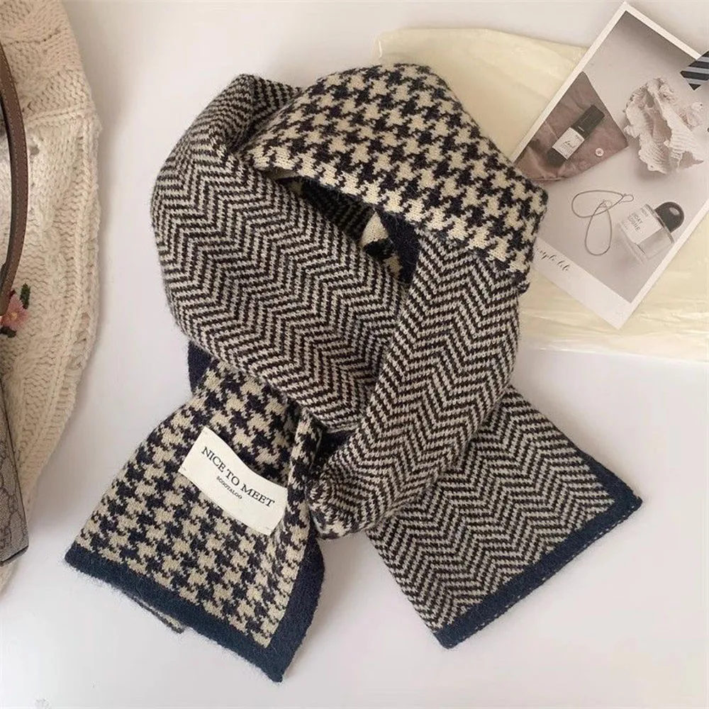 Thousand Bird Lattice Scarf Female Winter New Korean Style All-match Student Couple Knitted Warm Accessories