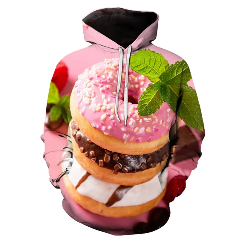 3D Sweets Donuts Printing Hoodies For Men Chocolate Doughnut Graphic Hooded Sweatshirts Kid Fashion Pullovers Y2k Clothes Hoodie