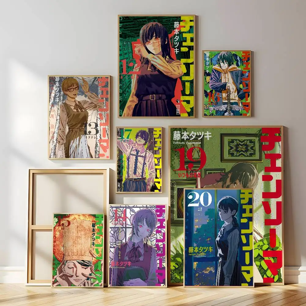 Anime Chainsaw Man Poster Self-adhesive Wall Mural Art Waterproof Sticker For Bar Room Decor High Quality Print Gift