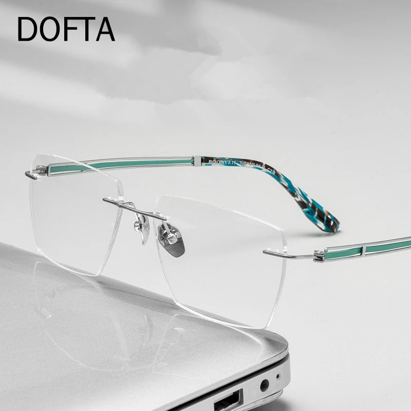 DOFTA Titanium Alloy Glasses Frame Men New Rimless Prescription Square Myopia Eyeglasses Frame Optical Eyewear 5996