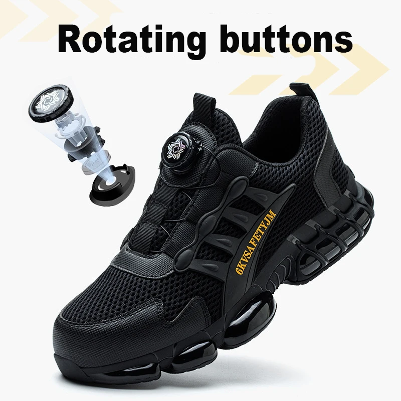 Rotating Button Work Boots Men Safety Shoes Steel Toe Breathable Lightweight Men Construction Work Shoes Security Sneakers image 2