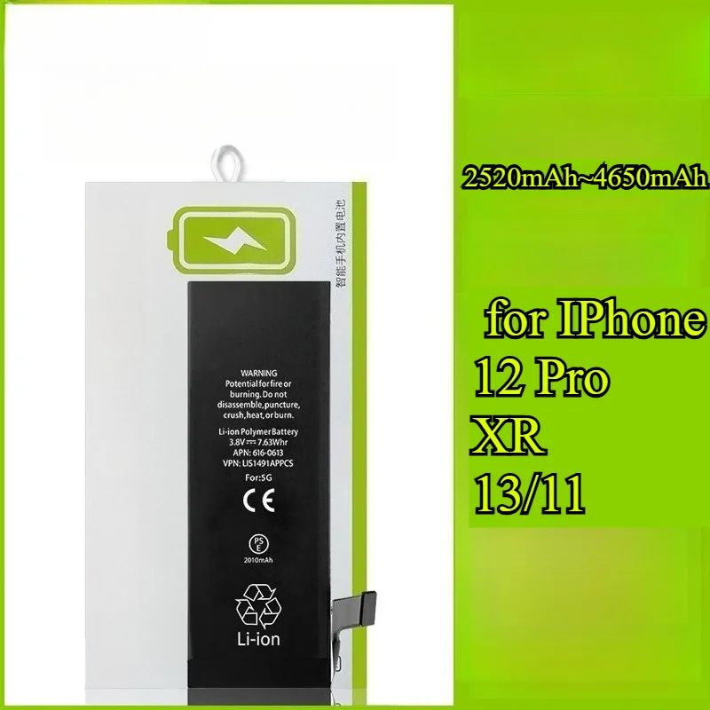 

4650mAh High Capacity Replacement Battery for IPhone 12 Pro/XR/13/11 Long Lasting Li-ion Battery with Tools Kit Fast Charging