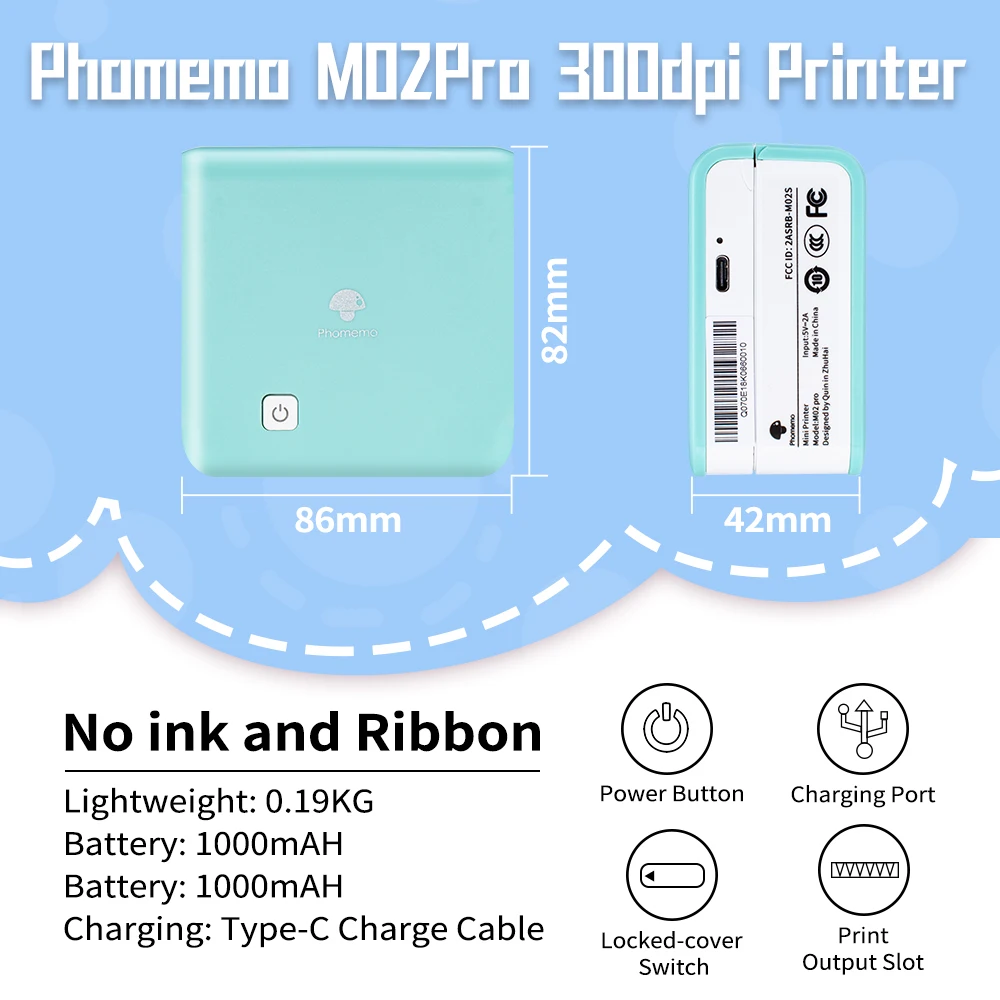 Phomemo Wireless Mini Portable Printer M02Pro Thermal Printer 53mm Sticker Maker For DIY Journal List Photo Printer for Phone