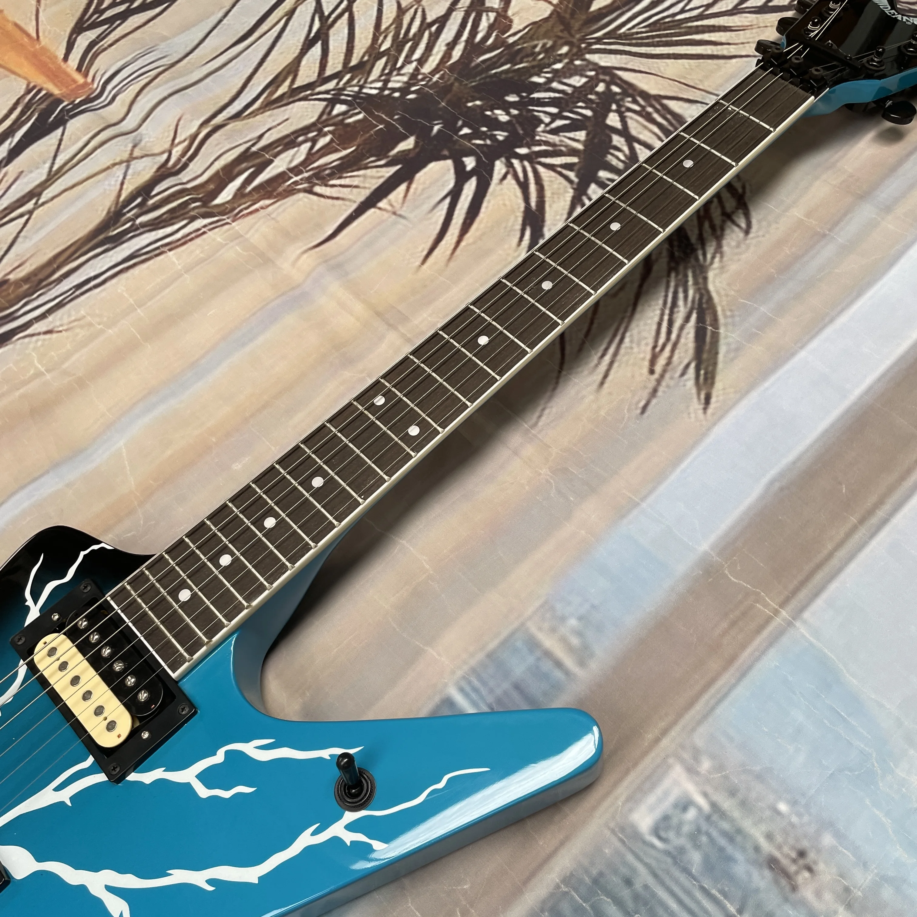 6-string blue-black gradient electricguitar,white lightning finish,multiple knob tone controls guitars,stylish and cool guitarra
