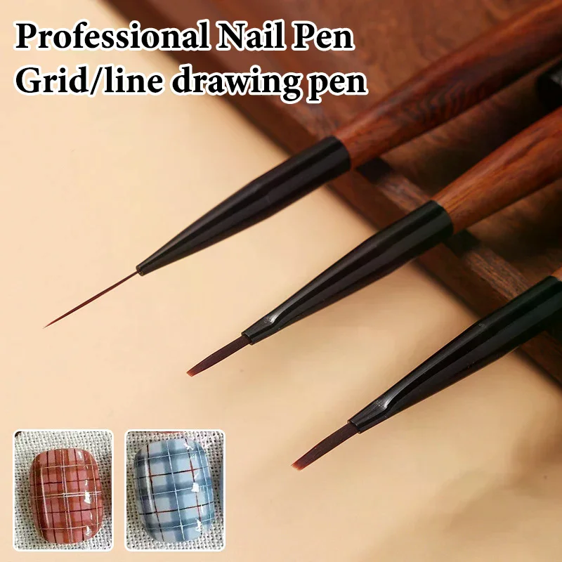 Nail Art Brush Checker Sandalwood Nail Drawing Painting Long Line Brush Nail Art Tool Painting Brushes DIY Design Manicure Tools