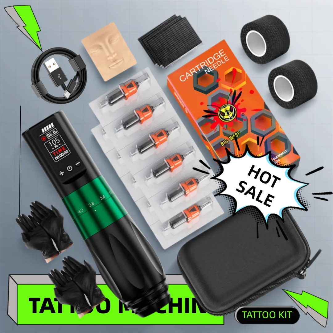 

BIGWASP емкостью 1800 мАч, аккумулятор V77, беспроводная тату-машинка, наборы без сердечника, ручка для татуировки, 7-тактный регулируемый набор тату-пистолетов