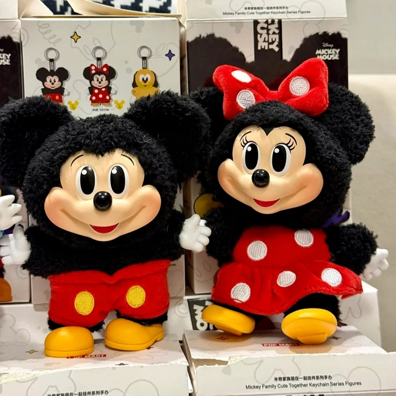Genuine Mickey Family Cute Together Keychain Series Blind Box Cute Plush Vinyl Doll Pendant Ornament Model Children Toy Gift
