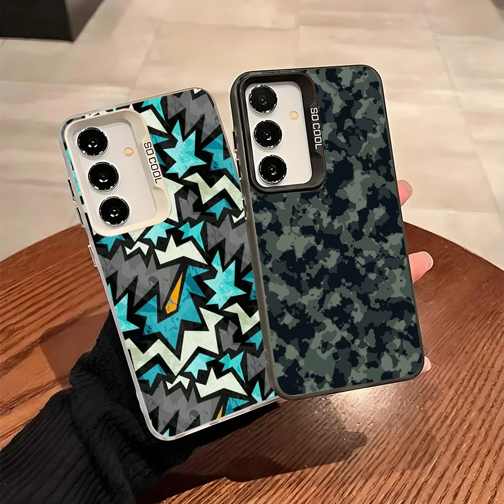 Military Camouflage Silver IMD Case For Samsung A56 A55 A54 A53 A36 A35 A26 A25 A24 A17 A15 A16 A14 A32 A22 A52 5G Cover