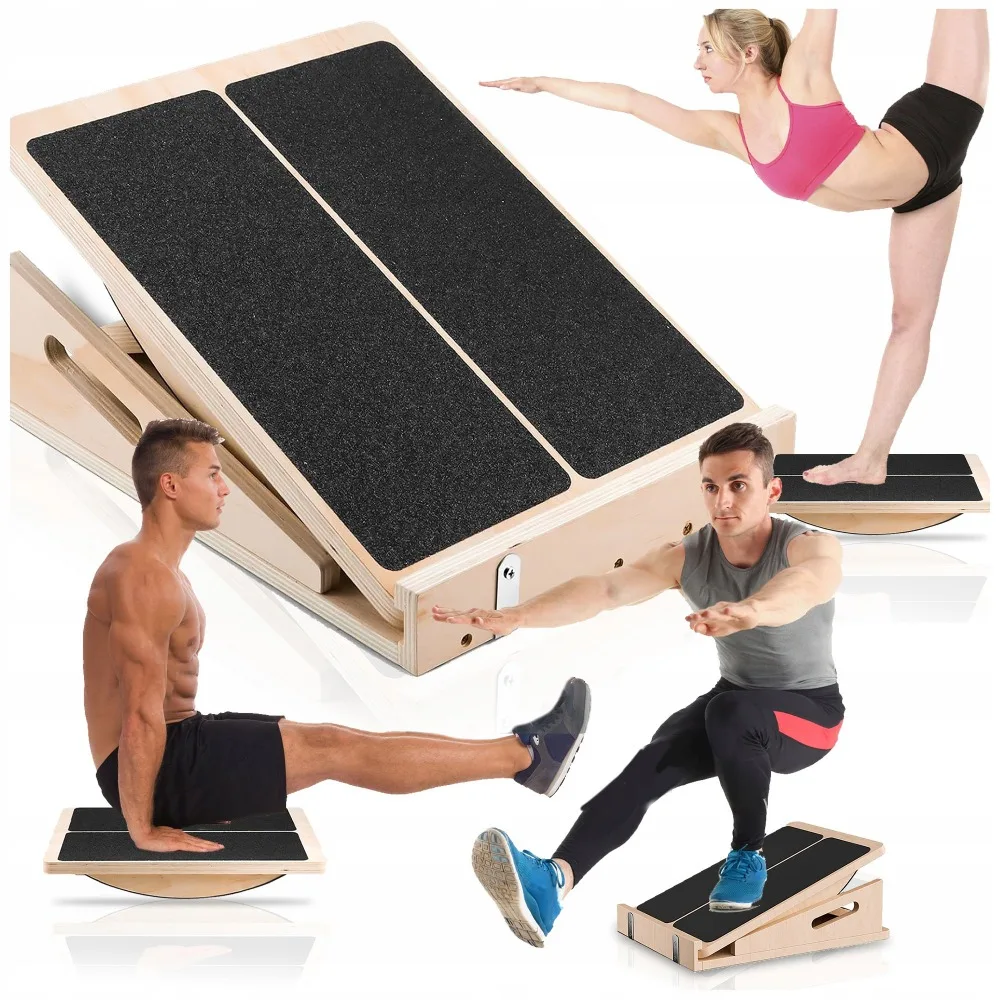 Planche d'équilibre en bois, entraîneur d'équilibre inclinable, planche d'équilibre réglable, planche de fitness avec capacité de 150 kg, plateforme en bois antidérapante, équipement d'entraînement du tronc, équipement de gym à domicile, planche d'équilibre 2-en-1