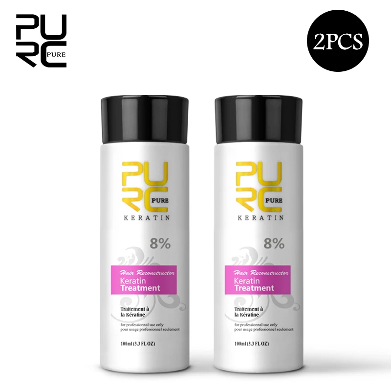 PURC 2Pcs Brazilian Keratin Treatment Sets 100ml Formalin Hair Straightening Products Smoothing Shampoo Hair Care 0% 5% 8% 12%