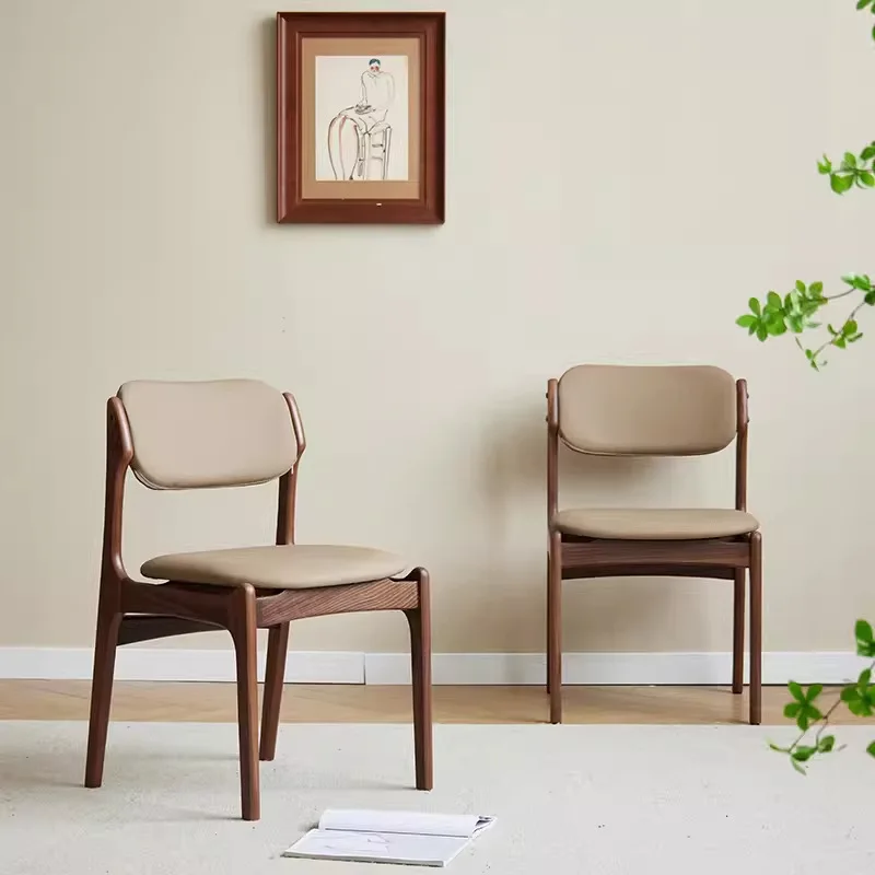 Nordic solid wood dining chair leisure chair black walnut book Japanese-style room backrest soft bag chair household dining tabl