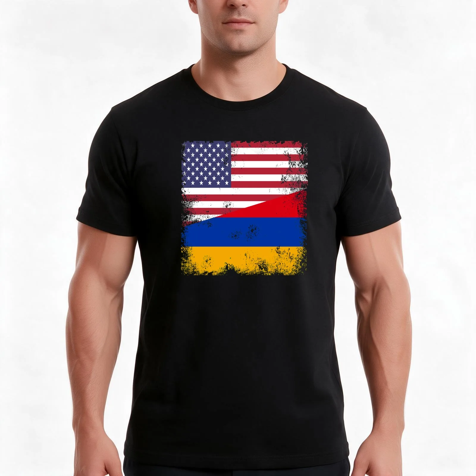 Half Armenian Flag Design | Vintage Armenia USA Gift T-Shirt, Summer Casual Cotton Tee, Oversized Streetwear Tops, 100% Cotton
