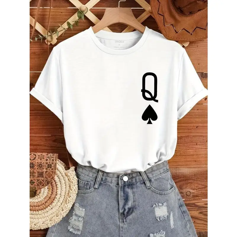 

Women's Queen of Spades T-shirt Poker Card Graphic Tee Casual Aesthetic Short Sleeve Top