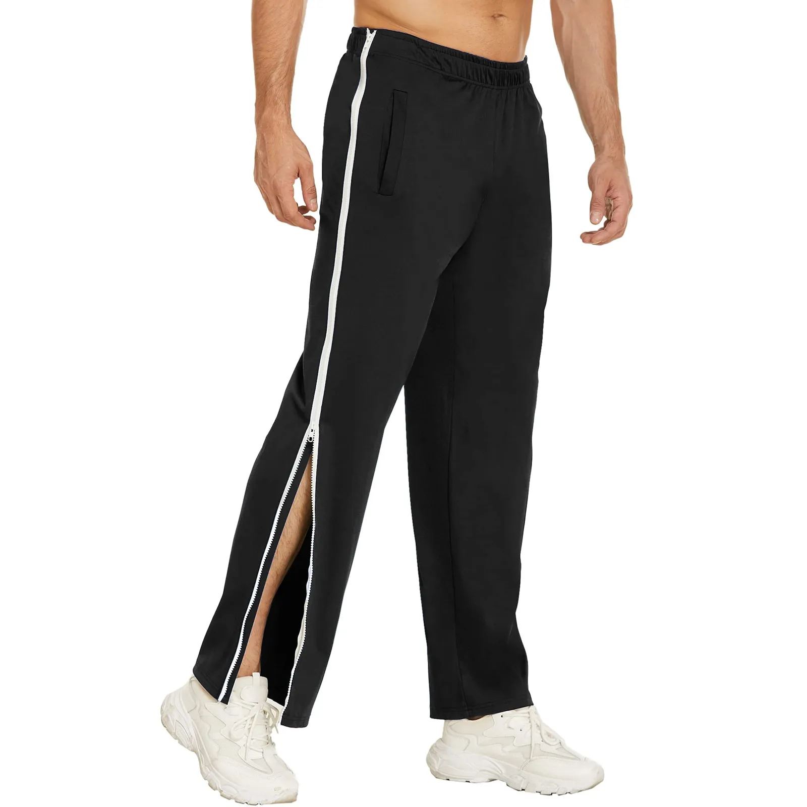 

Men's Side Zipper Tear Away Basketball Sport Casual Pants Elastic Low Waist Full Split Sweatpants Y2k Outdoor Wide Leg Trousers