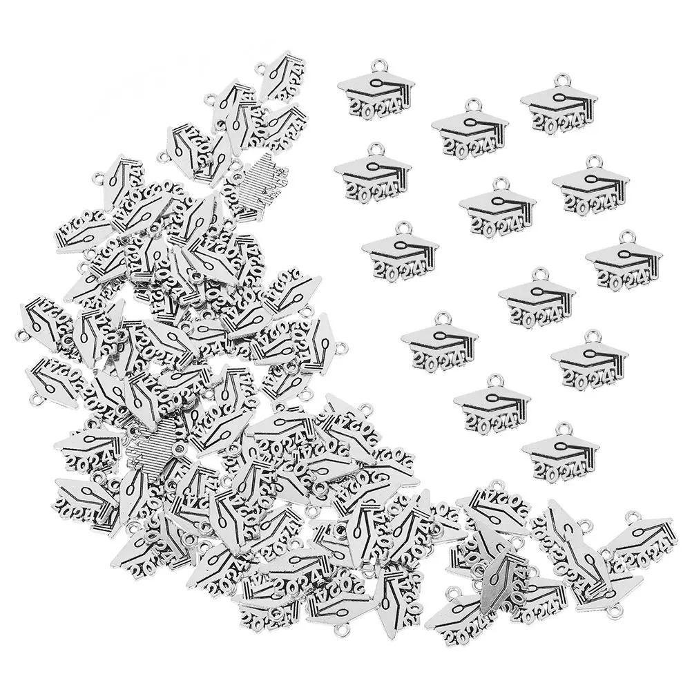 

150Pcs Graduation 2024 Charms Metal Number Grad Cap Pendants DIY Jewelry Making Accessories for Keychain Necklace Earring