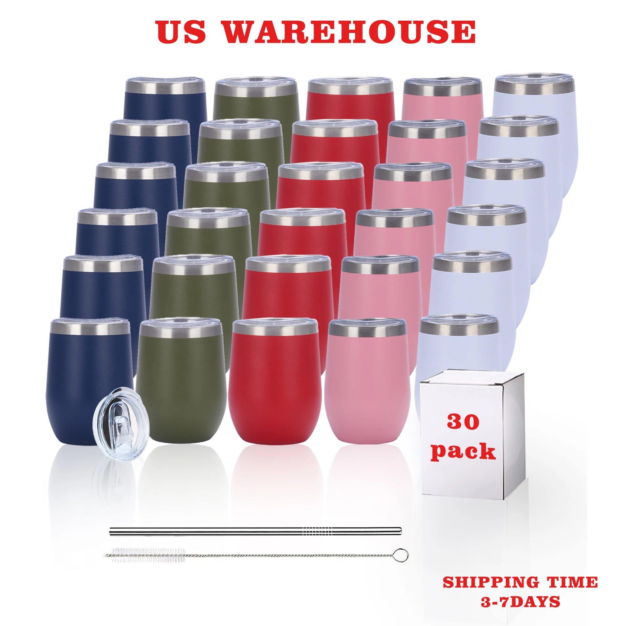 USA Warehouse（30 Pack） 12oz Wine Coffee Tumbler Multicolour Cup  Vacuum Insulated Double Wall Mug For  Party Gift With Slid Lid