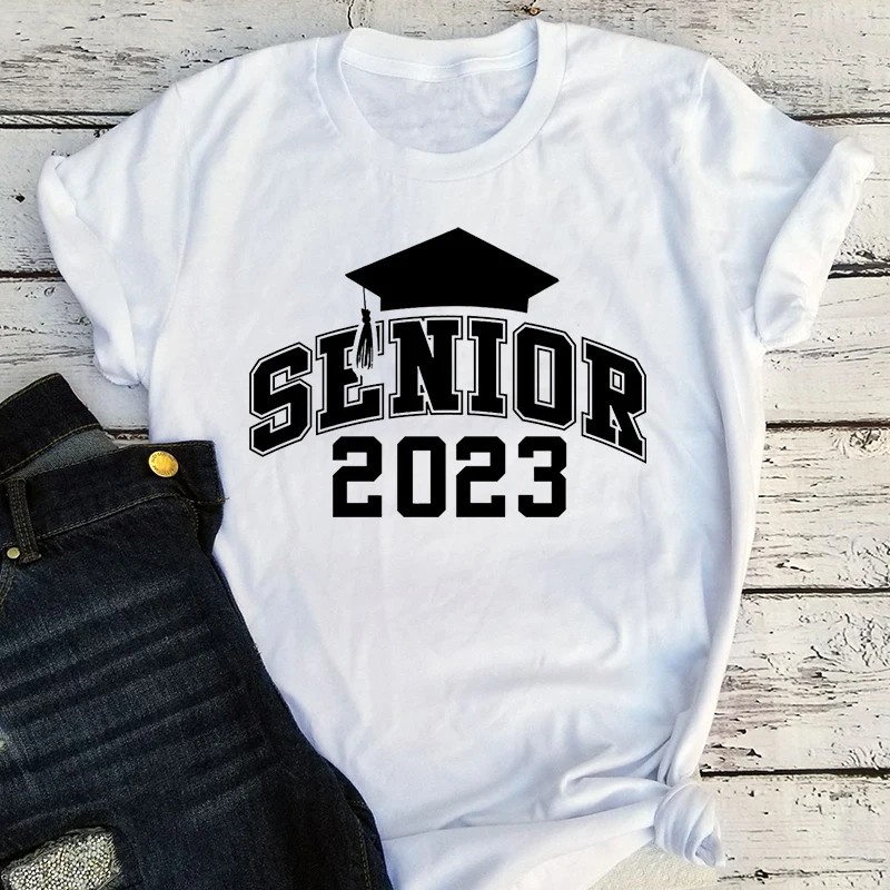 Senior 2023 T Shirts Vintage Graduation T Shirt Women Class of 2023 Shirts for Student Casual Aesthetic Clothes L