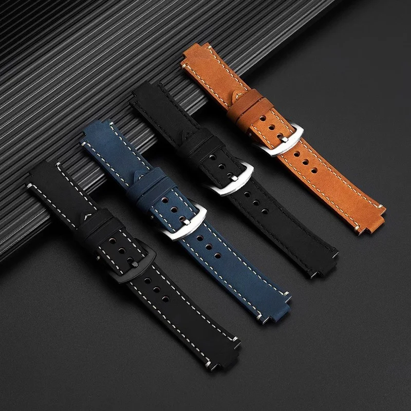 High Quality cowhide watchband For Oris Aquis 7330 7740 Series  24x12mm Modified Convex Strap Wristband Black Blue