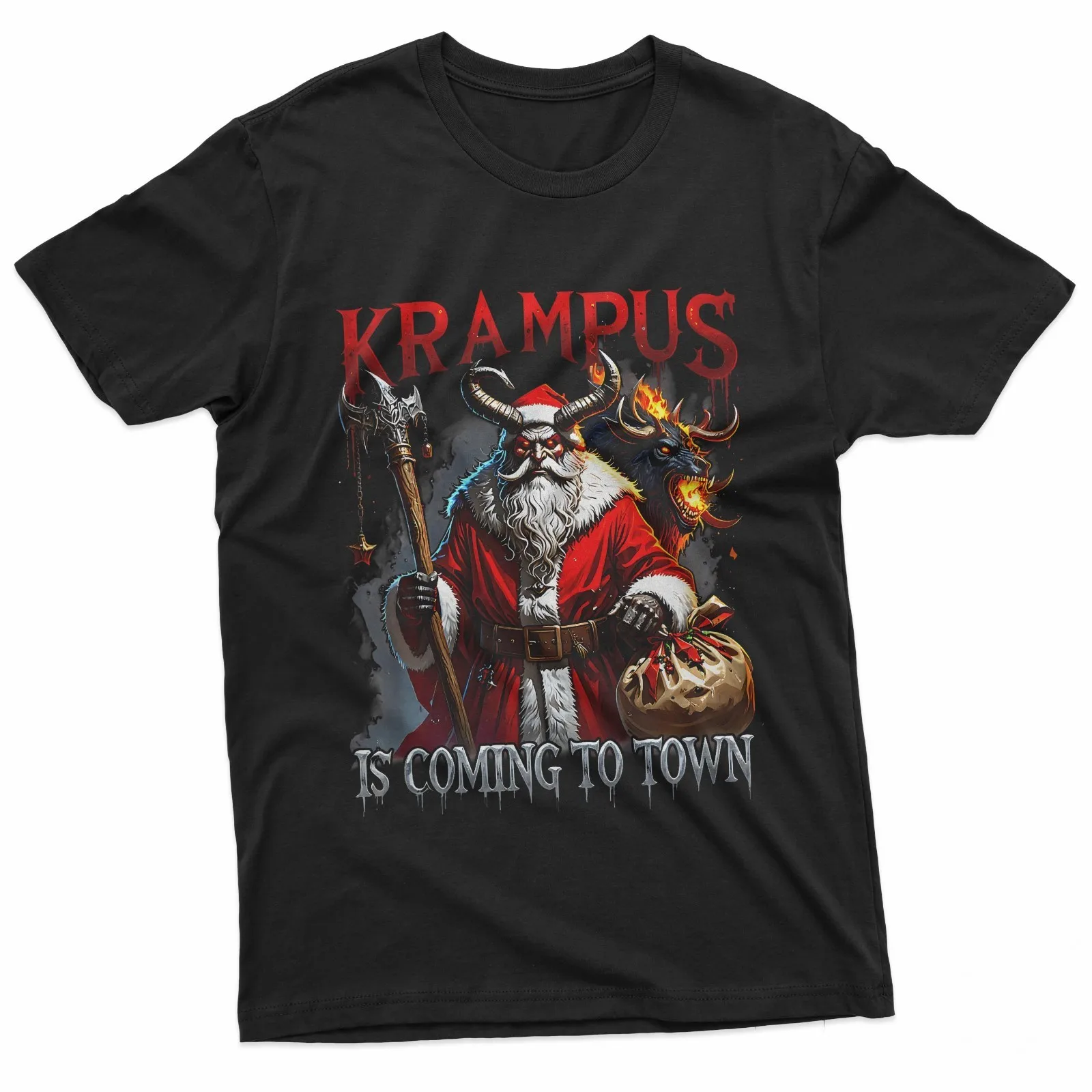 Xmas Horror Krampus Coming Town Merry Christmas Gothic T-Shirt