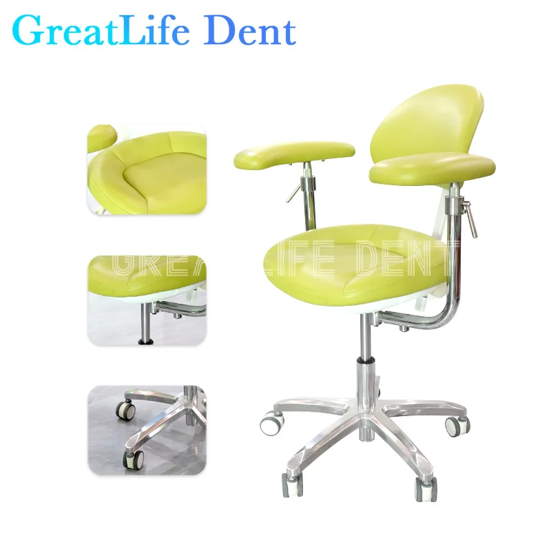 

GreatLife Dent Dentist Chair Surgical Nurse's Stool with 360 Degree Rotation Armrest PU Leather Assistant Dental Dector Chair