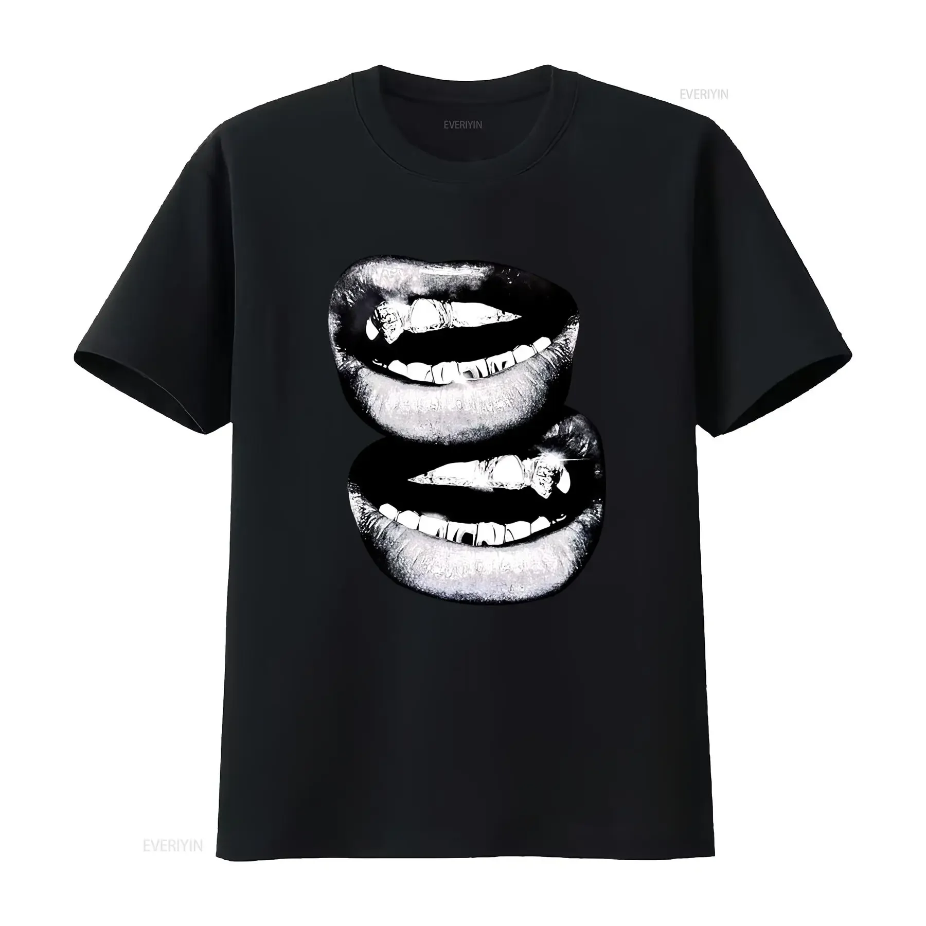 Grin Fang Mouth Y2K Fashion Streetwear Cotton Crew Neck Garment Dyed Boxy T Shirt for  vintage Washed Slightly designer clothes