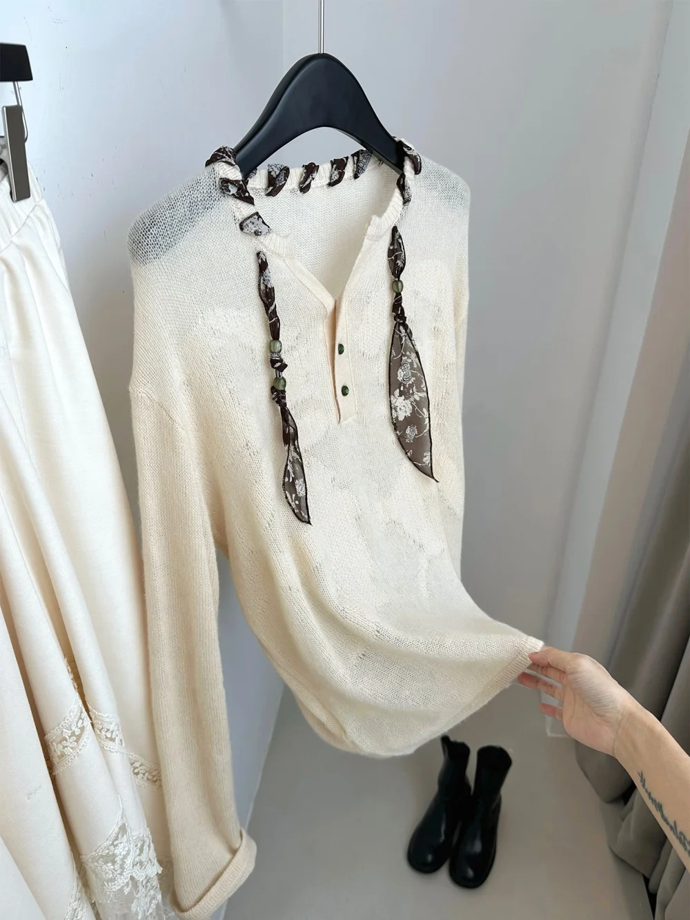 

Женский вязаный свитер Ele Long Sleeve с открытым воротником, универсальный, мягкий, повседневный, свободного кроя, для весны и осени