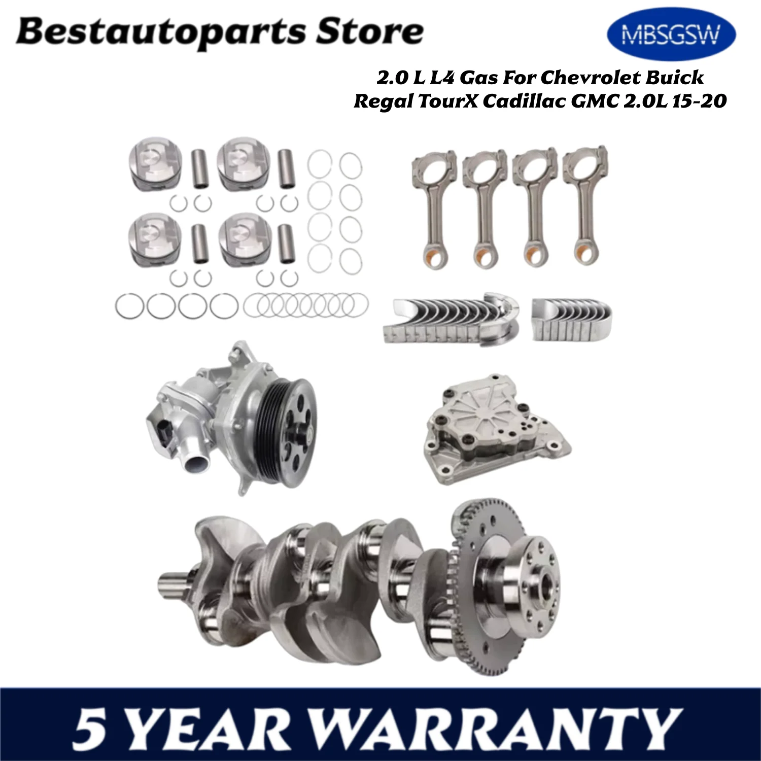 

Детали двигателя, коленчатый вал, поршень, водяной масляный насос, подходит для газа 2,0 л L4 для Chevrolet Buick Regal TourX Cadillac GMC 2,0 л 15-20