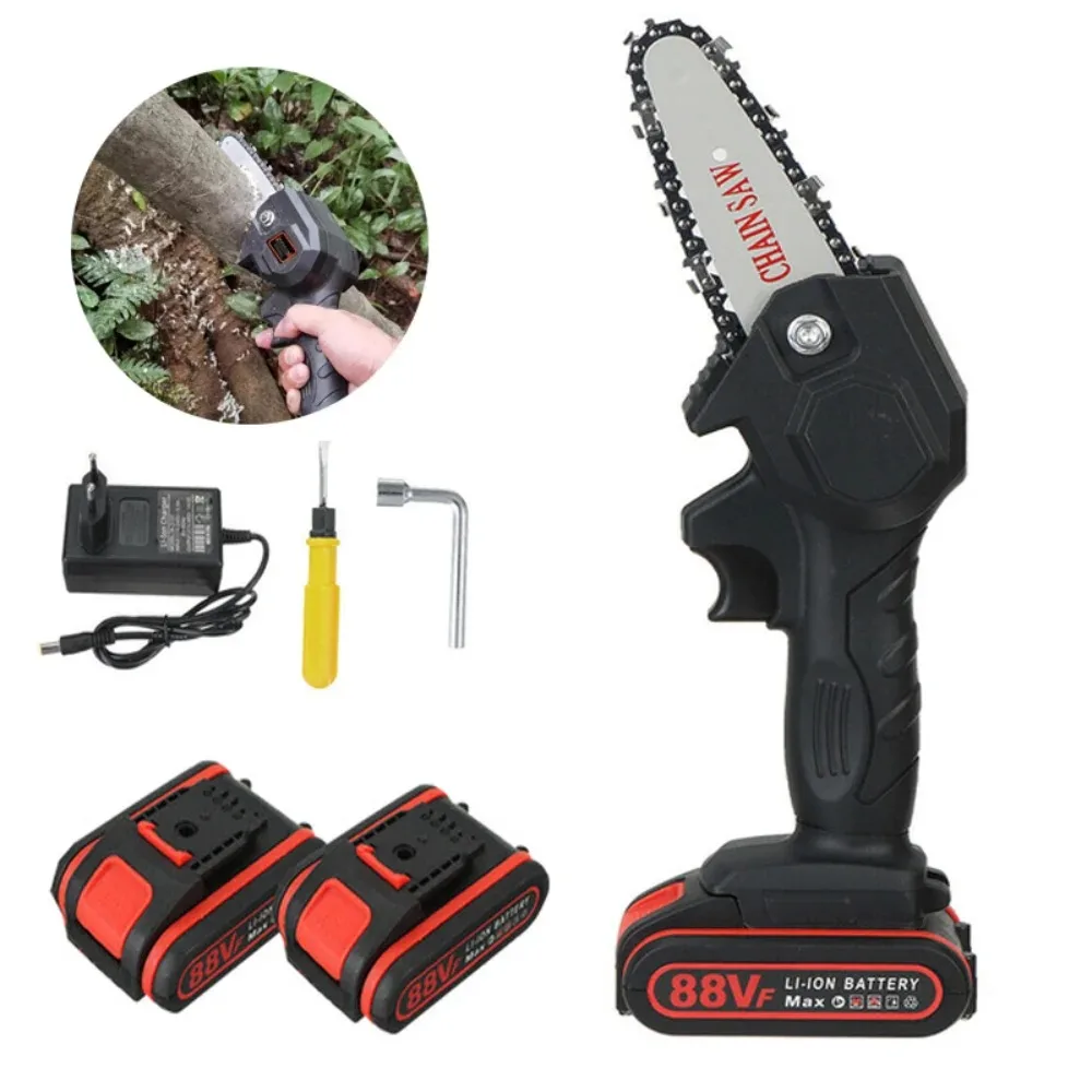 88VF 1080W 4Inch Mini Electric Chain Saw with Upgraded Battery Rechargeable Woodworking Pruning One-handed Saw Garden Power Tool