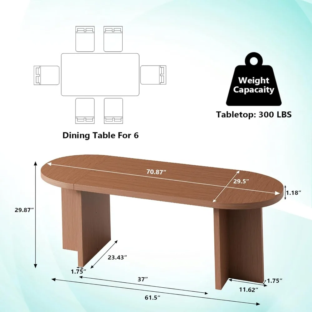 مقاعد طاولة طعام بيضاوية أنيقة 70.8 4-6، قاعدة مثلثة فريدة من نوعها، حواف مستديرة، حماية متينة من النايلون #2