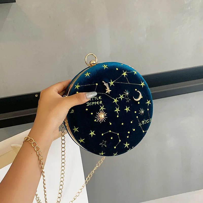 Fashion Round Starry Sky Suede Women Shoulder Bag Designer Chain Female Crossbody Messenger Bags Ladies Small Circle Purses