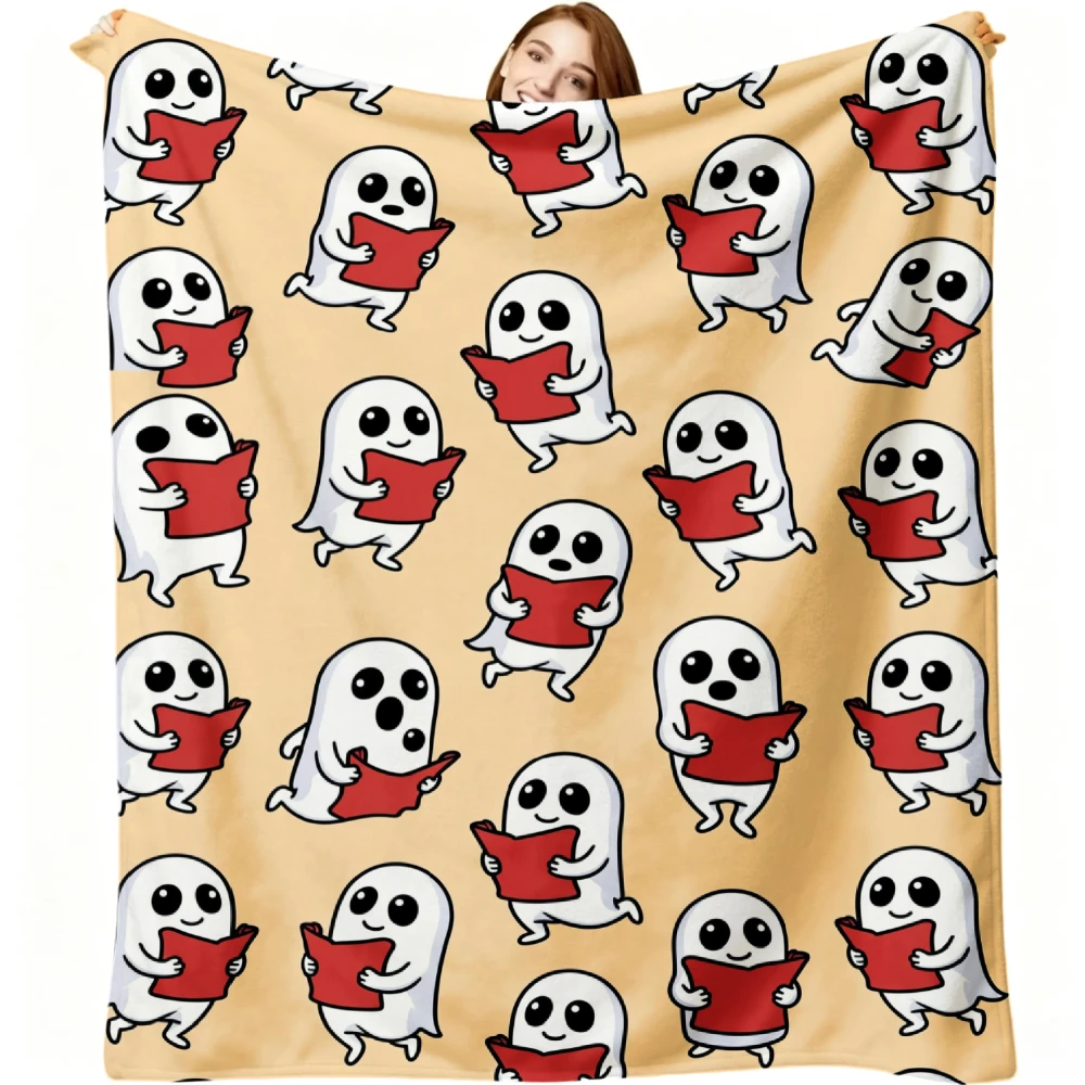 1pc Cute Reading Book Pattern Flannel Blanket Soft Comfortable Warm Bed Cover Autumn Winter Season Home Bedroom Sofa Halloween Thanksgiving Christmas Festival Gift
