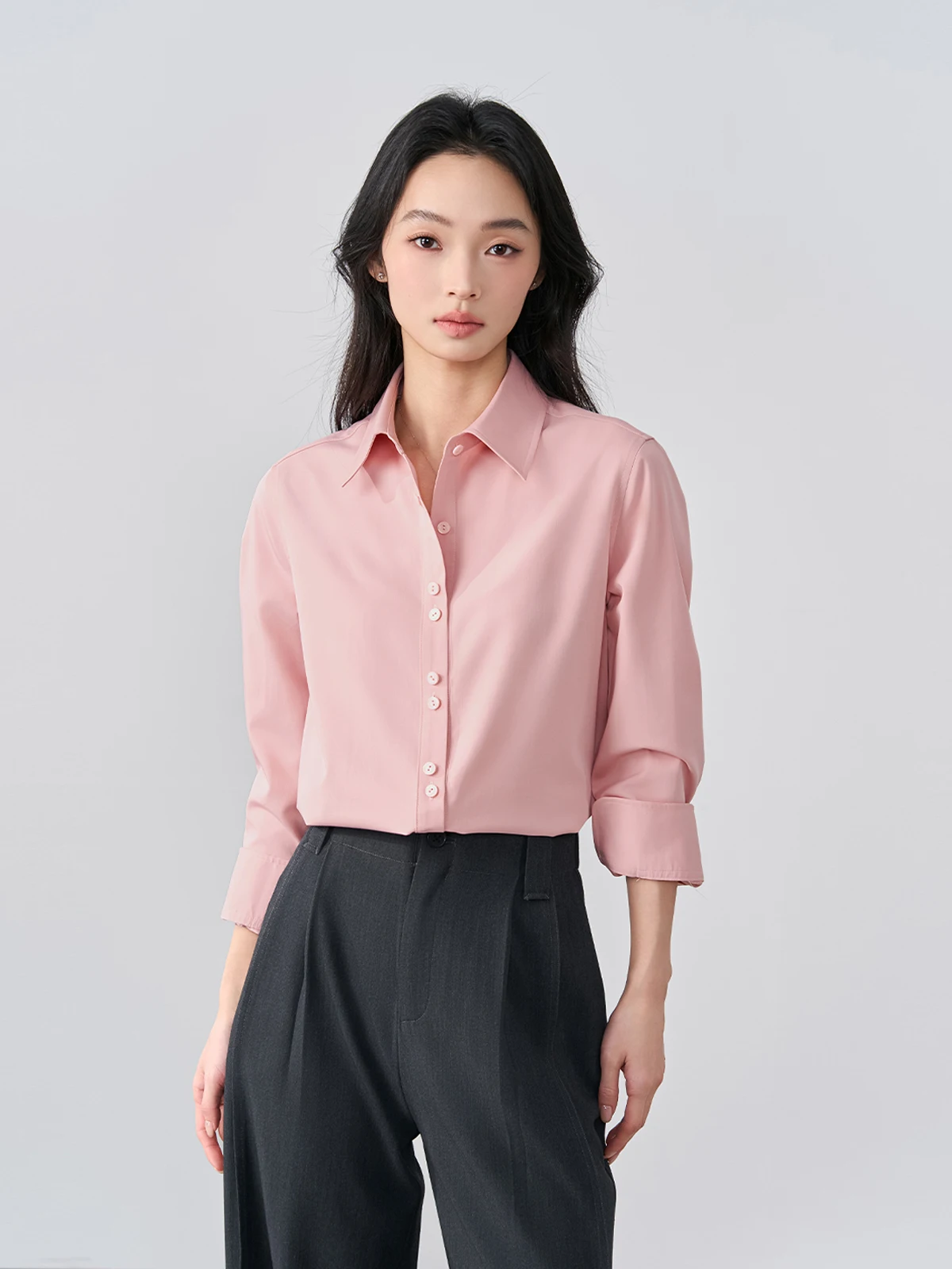 

Miss Bird Pink Professional Long Sleeve Shirt Women's Spring Summer Suit Set Career Interview Commute Inner Wear Shirt