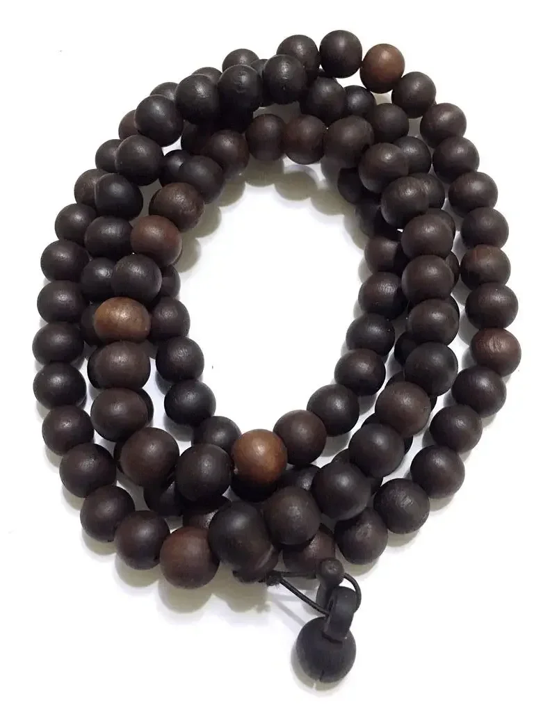 8-14mm Tibetan Buddhism 108 Roast Peach Wood Prayer Bead Mala Necklace