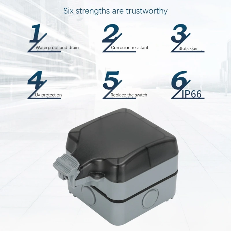 IP66 Outdoor Extension Lead 13A Rainproof Charging Socket Outdoor Socket Waterproof Box With Independent Switch(UK Plug)-B51B